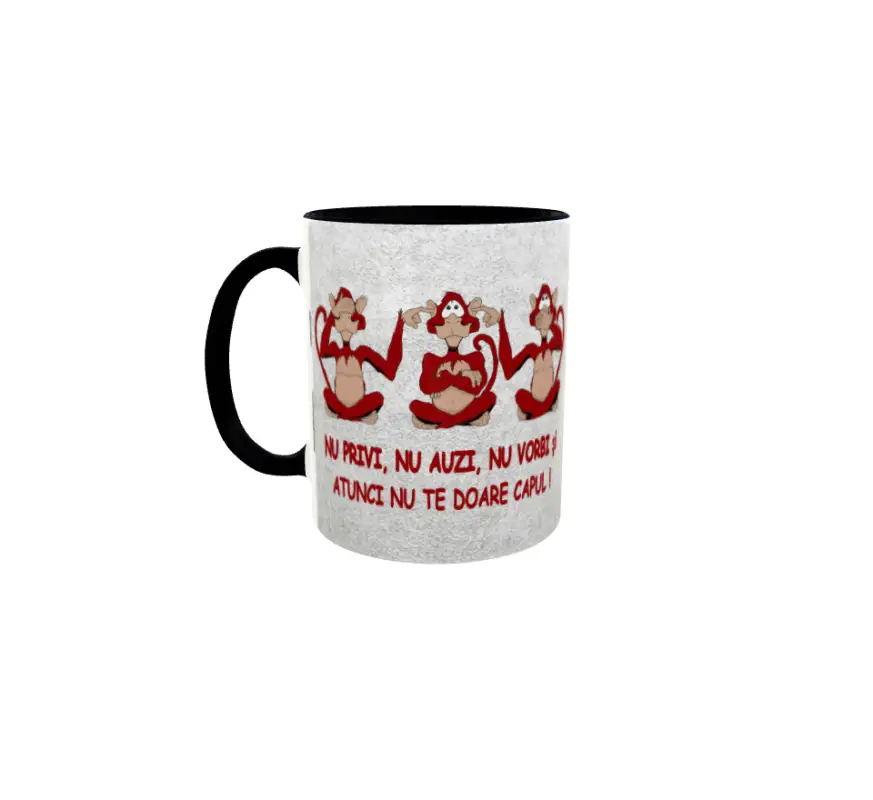 Nu privi, nu auzi, nu vorbi, cana ceramica, 330ml