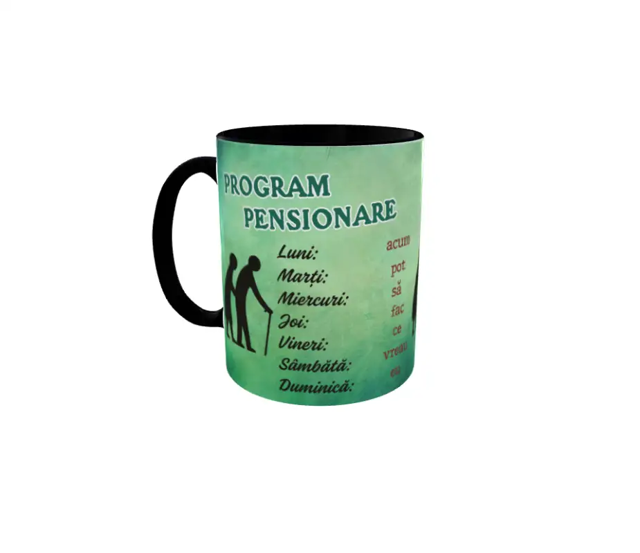 Program pensionare, cana din ceramica, 330ml