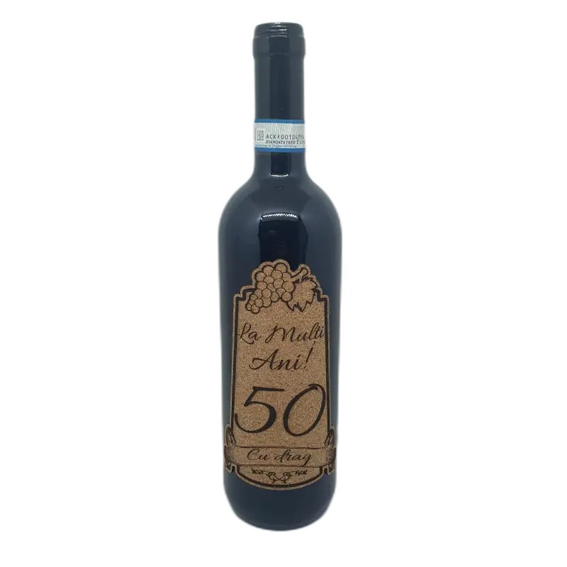 La multi ani 50 editie limitata, eticheta pluta cu mesaj